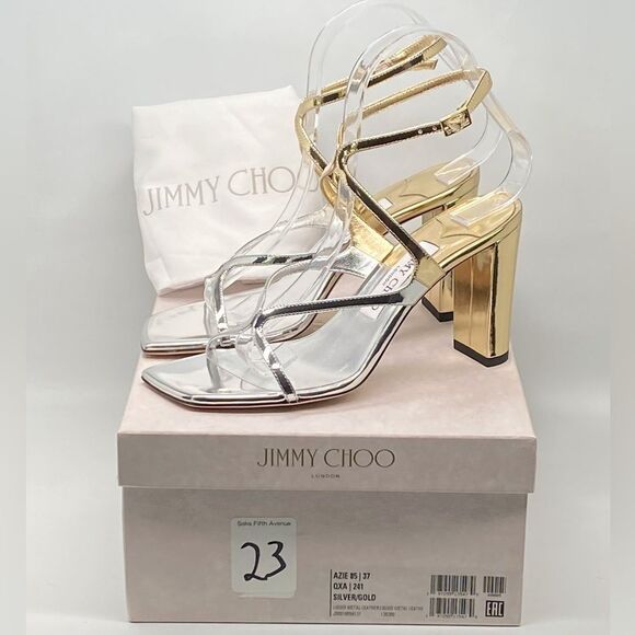 Jimmy Choo Azie 85MM Metallic Leather Sandals size 37 - Picture 11 of 13